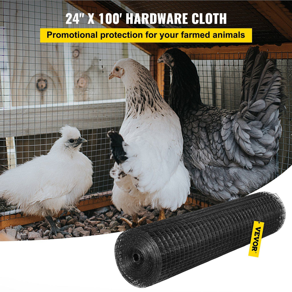 Hardware Cloth, 24" x 100' & 1"x1" Mesh Size, Galvanized Steel Vinyl Coated 16 Gauge Chicken Wire Fencing with A Cutting Plier & A Pair of Fabric Gloves, for Garden Fencing & Pet Enclosures,