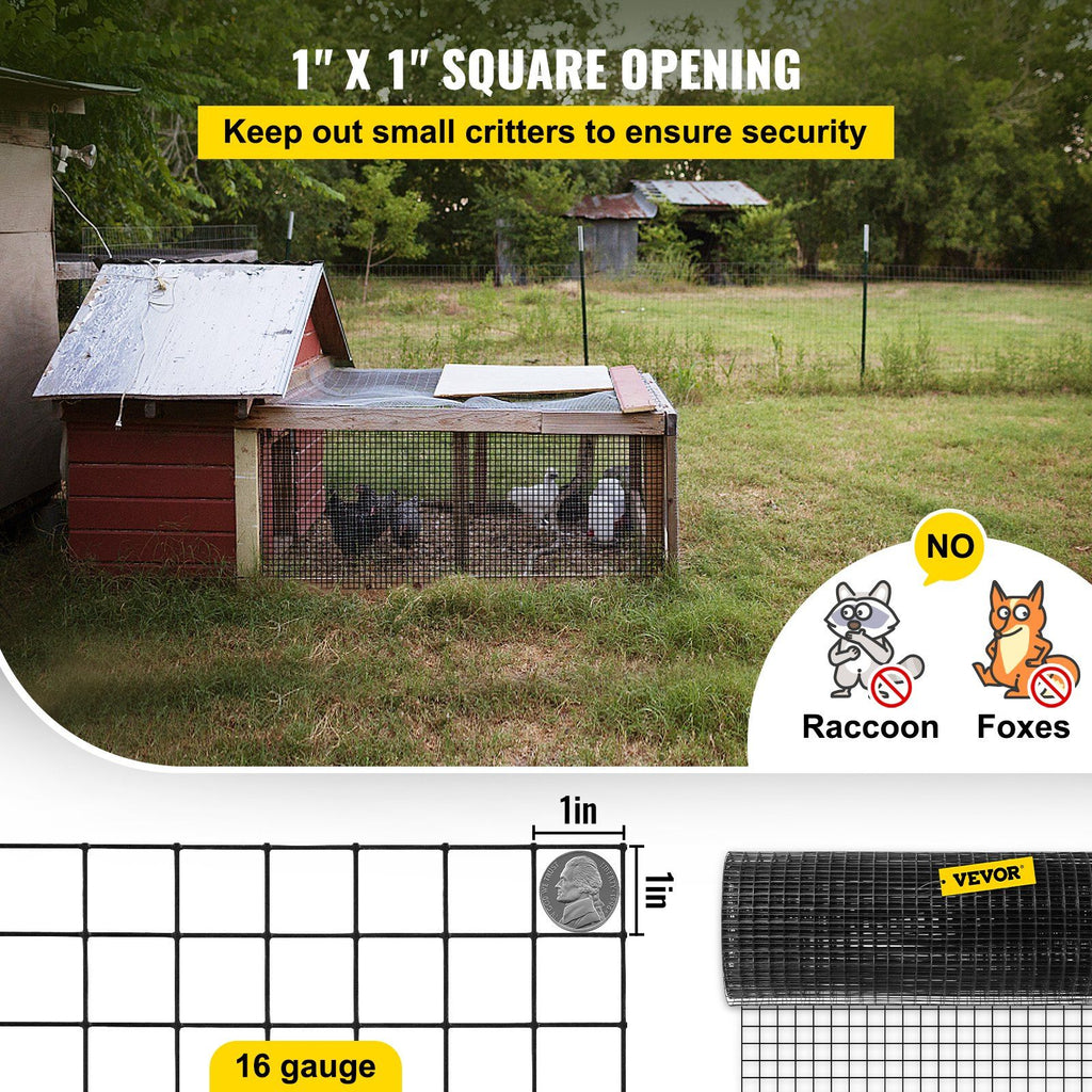 Hardware Cloth, 24" x 100' & 1"x1" Mesh Size, Galvanized Steel Vinyl Coated 16 Gauge Chicken Wire Fencing with A Cutting Plier & A Pair of Fabric Gloves, for Garden Fencing & Pet Enclosures,