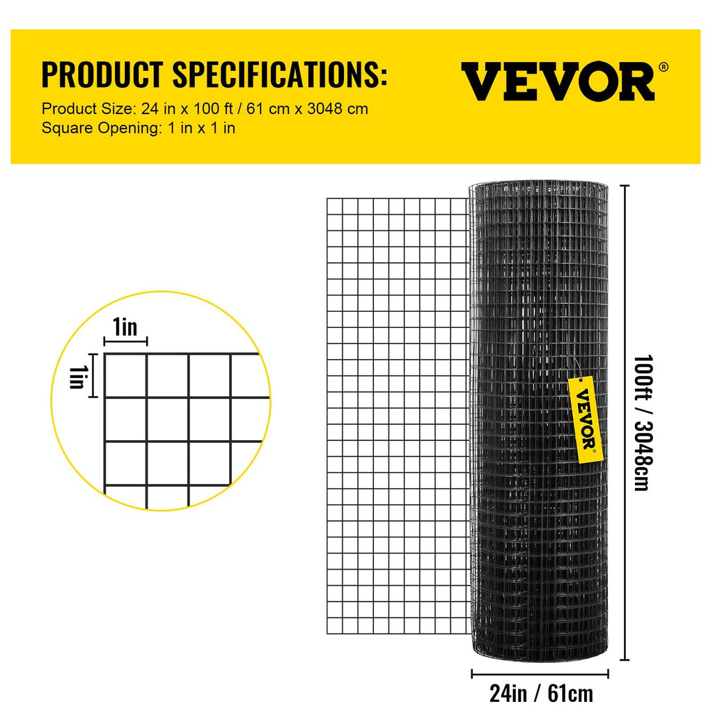 Hardware Cloth, 24" x 100' & 1"x1" Mesh Size, Galvanized Steel Vinyl Coated 16 Gauge Chicken Wire Fencing with A Cutting Plier & A Pair of Fabric Gloves, for Garden Fencing & Pet Enclosures,