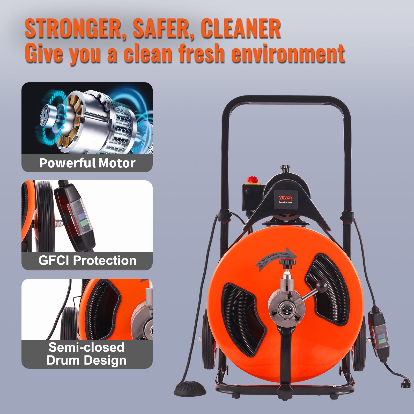 Drain Cleaner Machine Electric Drain Auger 100 FT x 3/4In Auto Feed