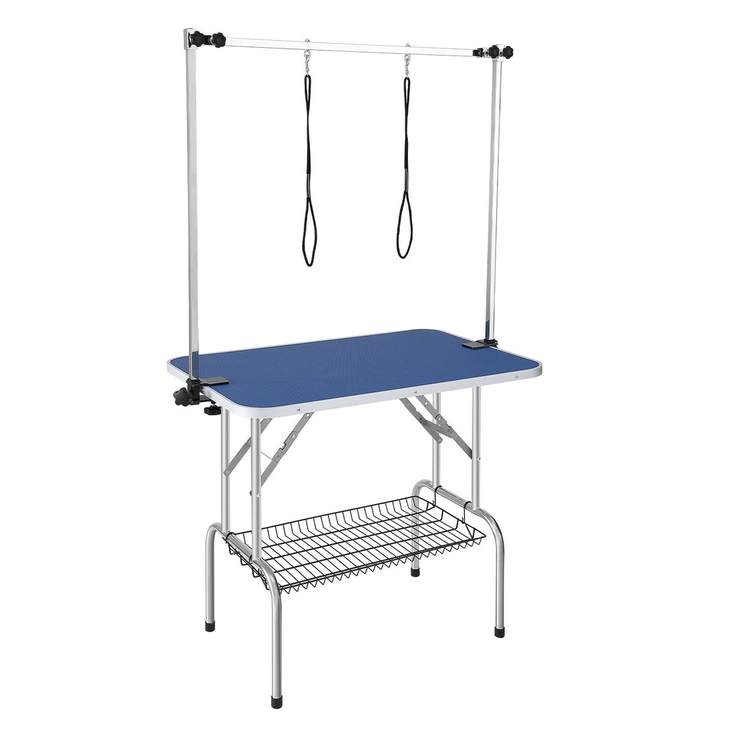 Pet Grooming Table Two Arms with Clamp, 915 x 610mm Dog Grooming Station, Foldable Pets Grooming Stand for Medium and Small Dogs, Free Two No Sit Haunch Holder with Grooming Loop, Bearing 150kg