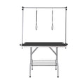 Pet Grooming Table Two Arms with Clamp, 117cm Dog Grooming Station, Foldable Pets Grooming Stand for Medium and Small Dogs, Free Two No Sit Haunch Holder with Grooming Loop, Bearing 149.7kg