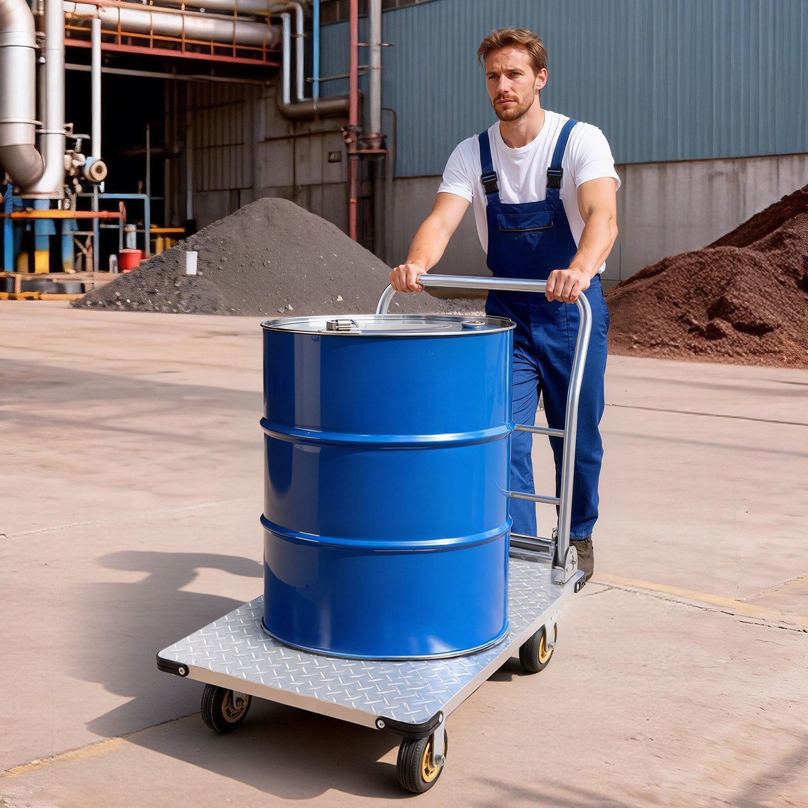 Platform Truck, 907.18 kg Capacity, Heavy Duty Steel Flatbed Cart with Swivel Wheels and Handle, Foldable Platform Hand Push Truck Dolly, for Groceries, Garage, Warehouse, 900 x 600 x 900 mm