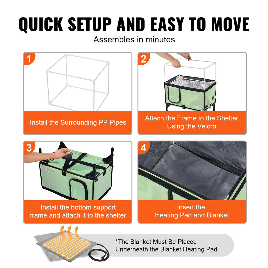Elevated Heated Cat House, Cuboid Kitty Shelter with Adjustable Temperature and Timer, 900D Oxford Cloth Foldable Cat Shelter with Heated Pad for Winter to Stay Warm and Cozy, Green (Middle)
