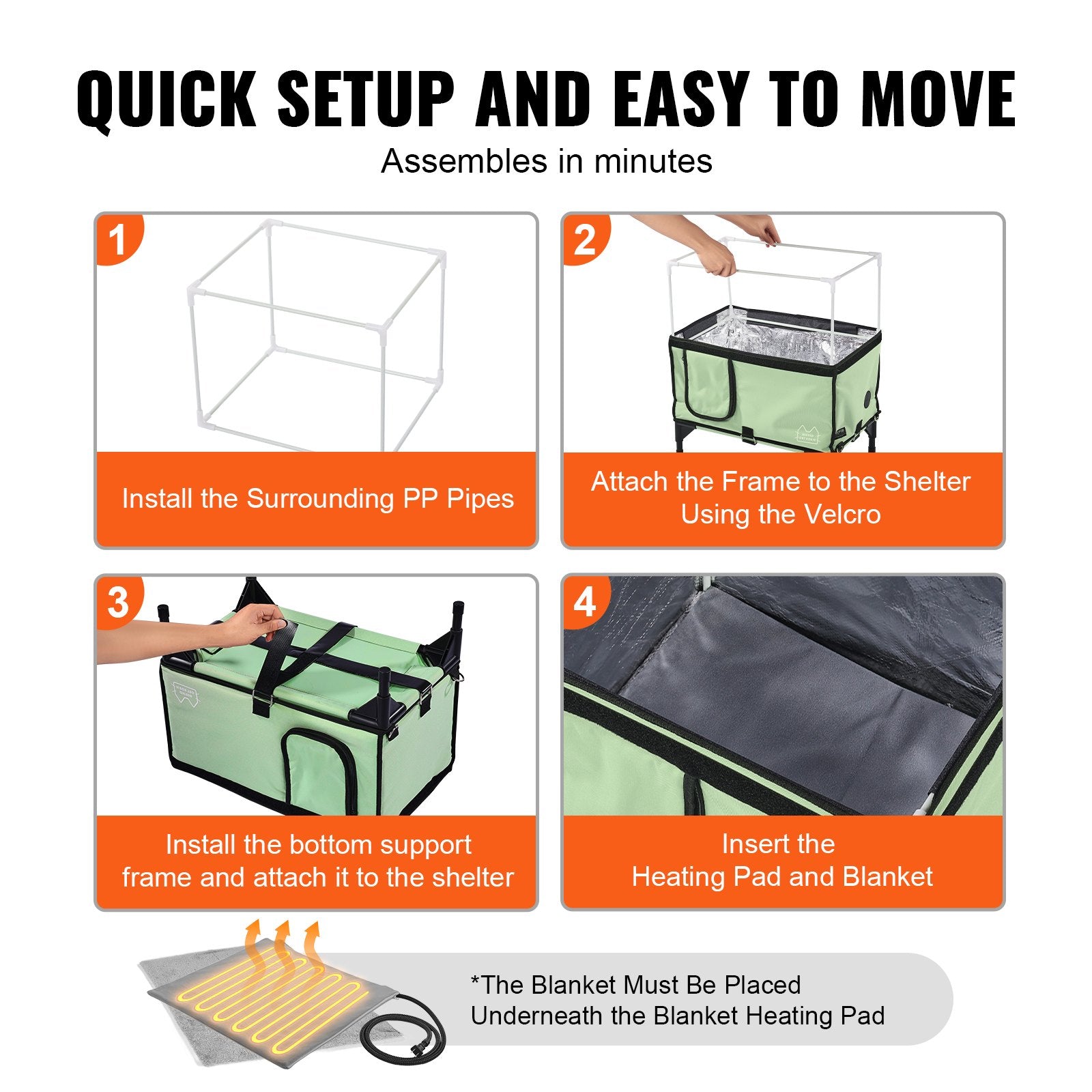 Elevated Heated Cat House, Cuboid Kitty Shelter with Adjustable Temperature and Timer, 900D Oxford Cloth Foldable Cat Shelter with Heated Pad for Winter to Stay Warm and Cozy, Green (Middle)