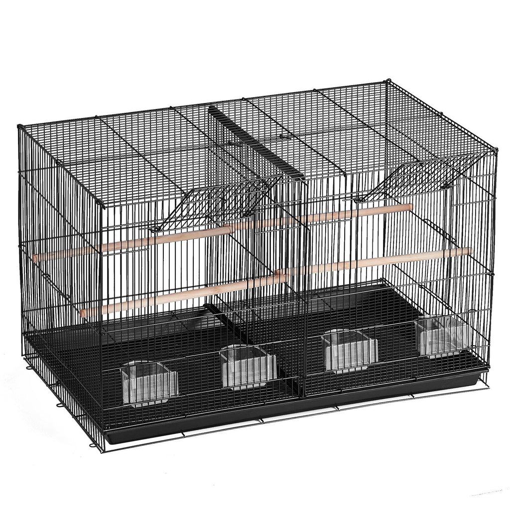 Bird Cage, 18 in, Small Parakeet Cage with Divider, Sturdy Metal Bird Flight Cage, Travel Birdcage with 5 Perches & 4 Feeding Cups, Parrot Cage for Canaries Lovebirds Cockatiels Budgie, Black