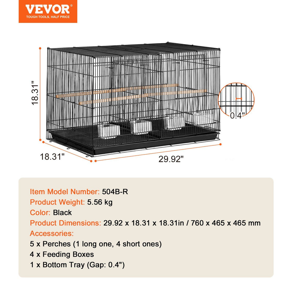 Bird Cage, 18 in, Small Parakeet Cage with Divider, Sturdy Metal Bird Flight Cage, Travel Birdcage with 5 Perches & 4 Feeding Cups, Parrot Cage for Canaries Lovebirds Cockatiels Budgie, Black