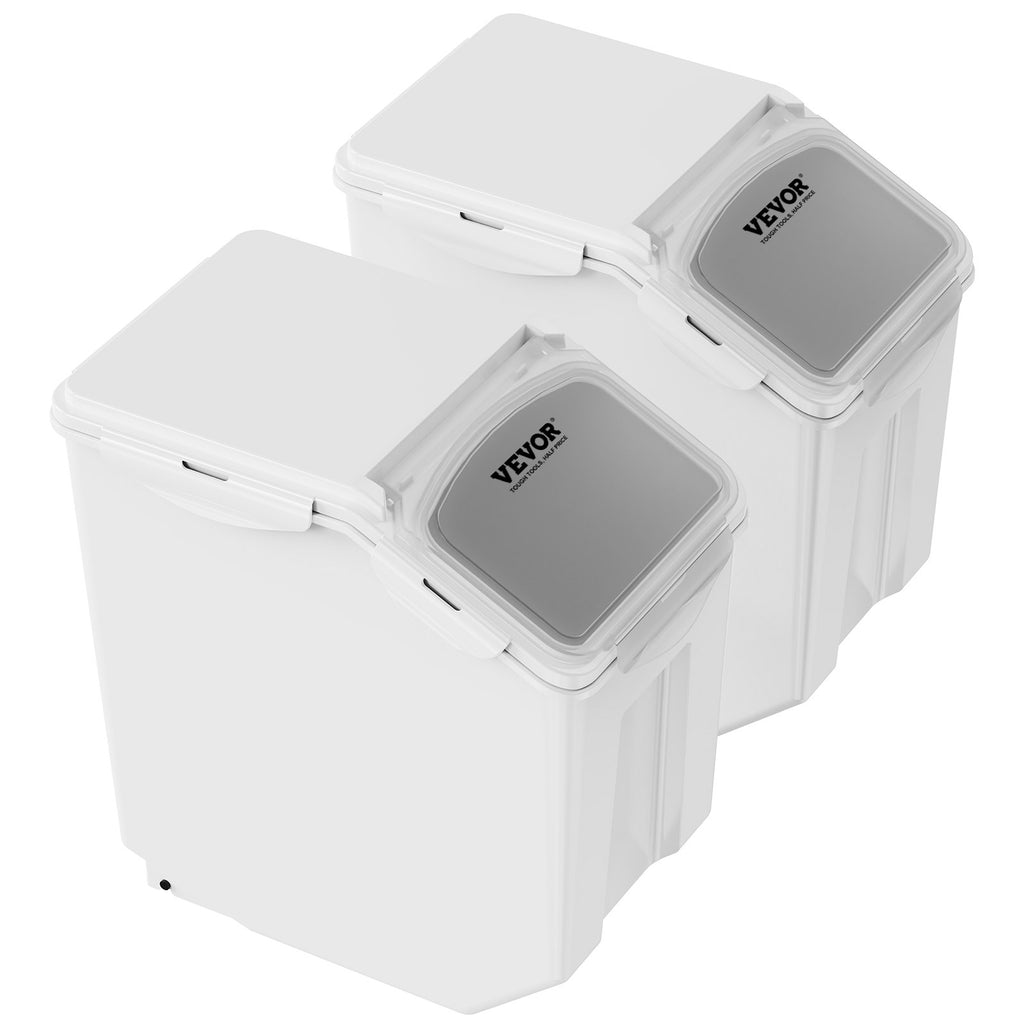 Ingredient Storage Bin, 2 x 15L Dispenser Bin with 2 Measuring Cups, Attachable Casters and Airtight Lid, 2 Pcs/Set Dog Pet Food Storage Container, PP Material Kitchen Rice Cereal Flour Bin