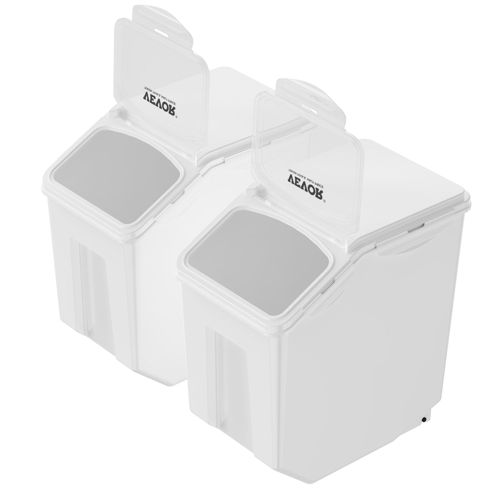 Ingredient Storage Bin, 2 x 15L Dispenser Bin with 2 Measuring Cups, Attachable Casters and Airtight Lid, 2 Pcs/Set Dog Pet Food Storage Container, PP Material Kitchen Rice Cereal Flour Bin