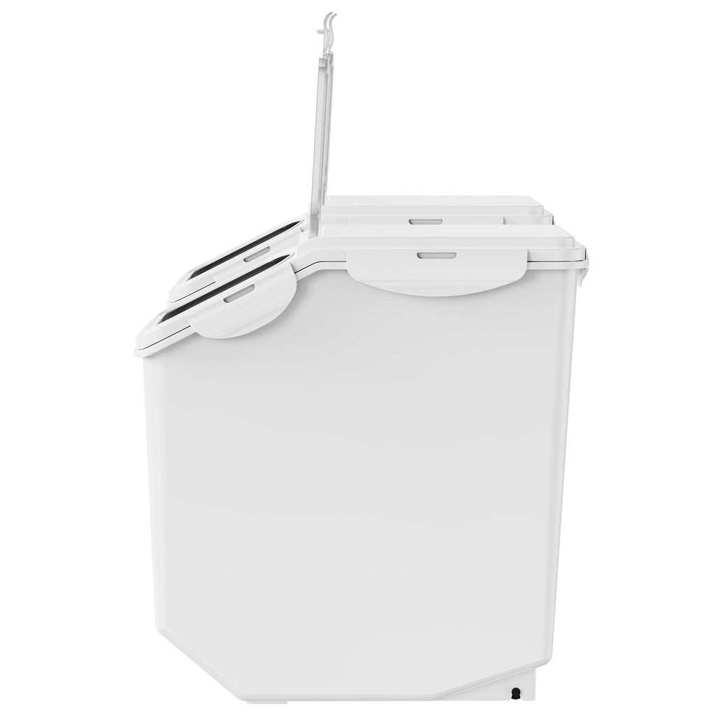 Ingredient Storage Bin, 2 x 15L Dispenser Bin with 2 Measuring Cups, Attachable Casters and Airtight Lid, 2 Pcs/Set Dog Pet Food Storage Container, PP Material Kitchen Rice Cereal Flour Bin