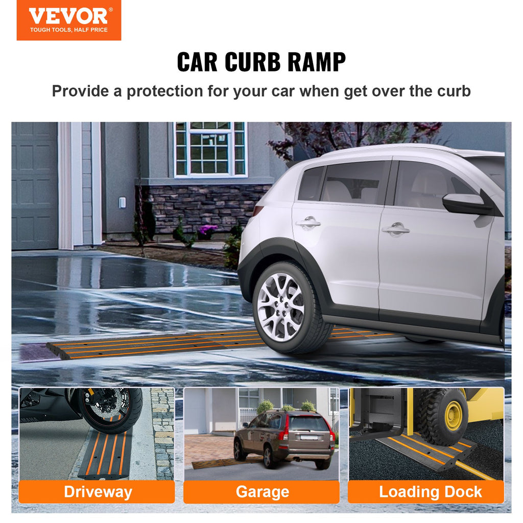 Curb Ramp, 2 Pack, 6.5 cm Rise, Rubber Driveway Ramps, Heavy Duty 15 tons Weight Capacity Threshold Ramp, Curbside Bridge Ramps for Loading Dock Garage Sidewalk, Expandable Full Ramp Set