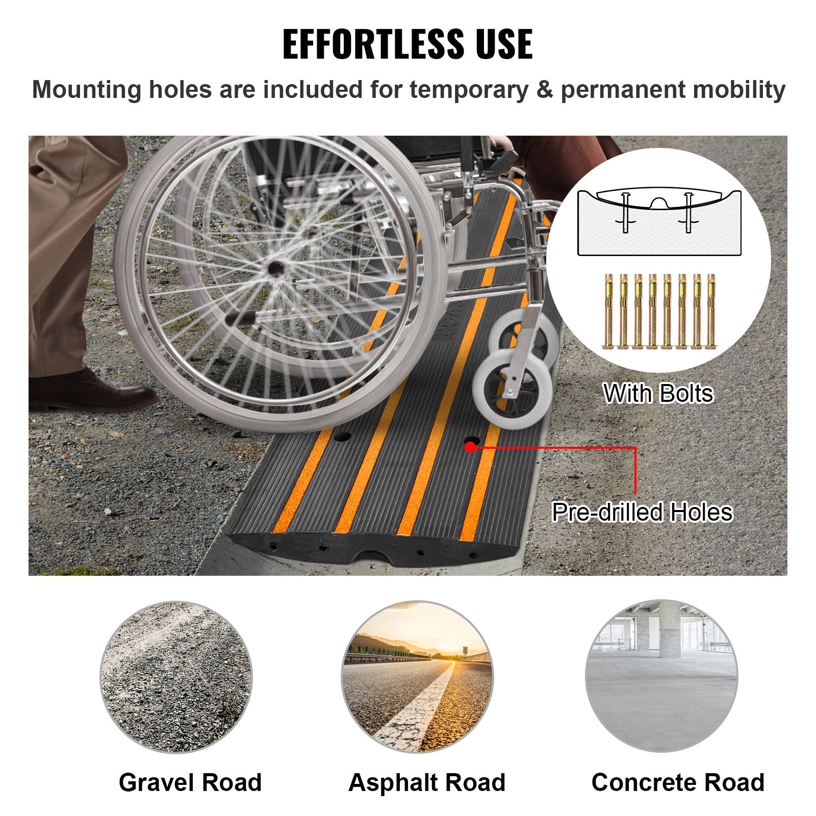 Curb Ramp, 2 Pack, 6.5 cm Rise, Rubber Driveway Ramps, Heavy Duty 15 tons Weight Capacity Threshold Ramp, Curbside Bridge Ramps for Loading Dock Garage Sidewalk, Expandable Full Ramp Set