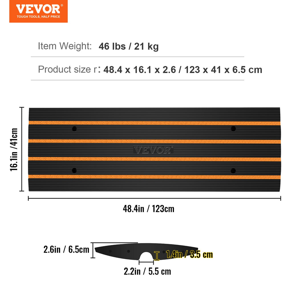 Curb Ramp, 2 Pack, 6.5 cm Rise, Rubber Driveway Ramps, Heavy Duty 15 tons Weight Capacity Threshold Ramp, Curbside Bridge Ramps for Loading Dock Garage Sidewalk, Expandable Full Ramp Set