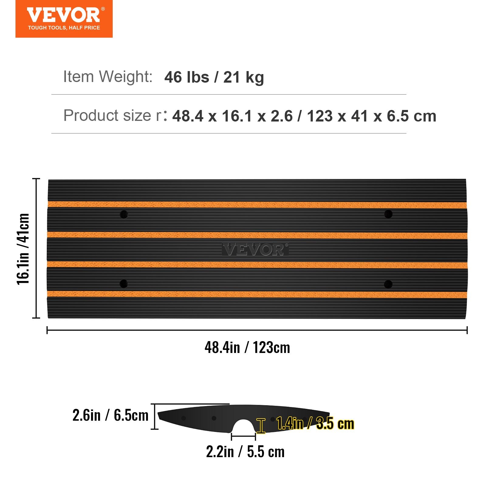 Curb Ramp, 2 Pack, 6.5 cm Rise, Rubber Driveway Ramps, Heavy Duty 15 tons Weight Capacity Threshold Ramp, Curbside Bridge Ramps for Loading Dock Garage Sidewalk, Expandable Full Ramp Set